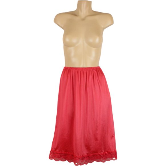 Vintage Kasara Half Slip Small Red Lace Midi Skirt Slip Knee Length Bow SP71 - Picture 4 of 8